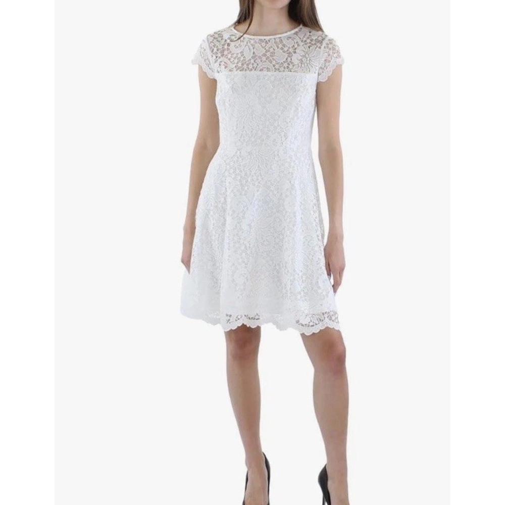 Kensie White Floral Lace Fit & Flare Cocktail Dress Open Back Womens 12
